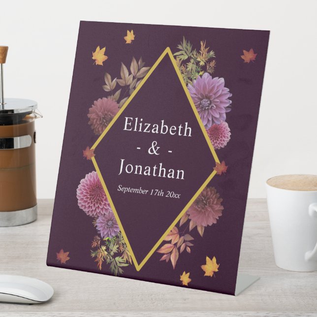 Romantische Herbstdahlia Hochzeit Sockelschild (In Situ)