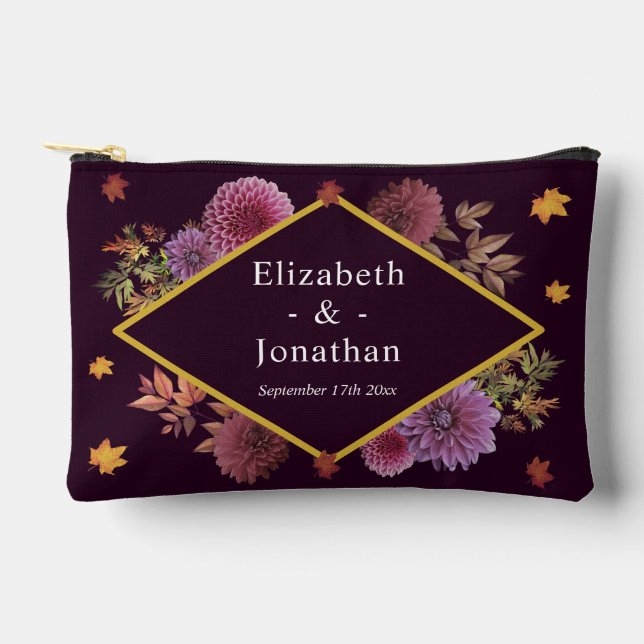 Romantische Herbstdahlia Hochzeit Zubehörtasche (Vorderseite)