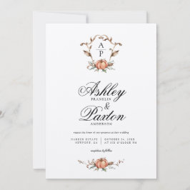 Romantische Herbstkürbis-Monogramm-Hochzeit Einladung