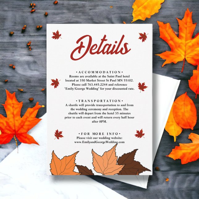 Romantische Herbstlaub Burgundy Chic Hochzeitsdeta Begleitkarte (Von Creator hochgeladen)