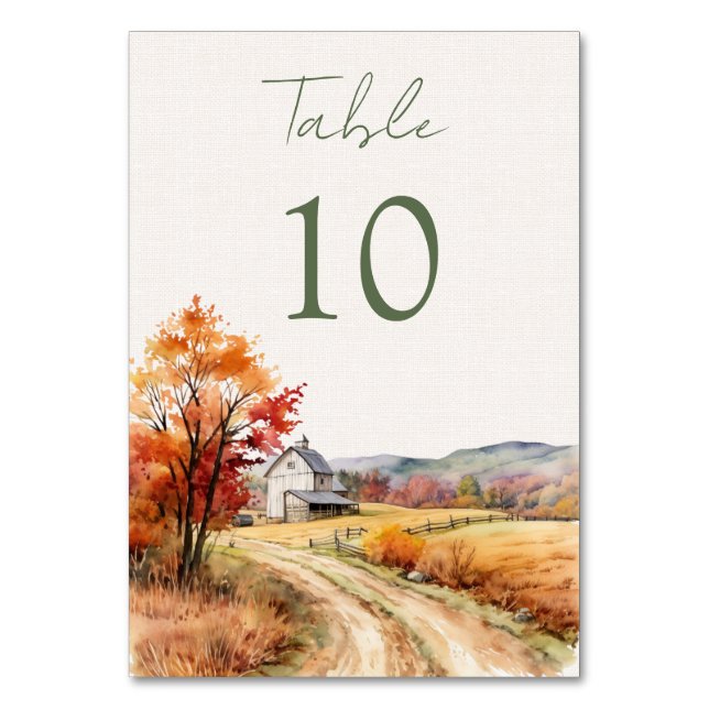 Romantische Herbstverheiratung Tischnummer (Vorderseite)