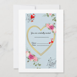 Romantische Herz-Goldrahmen-Hochzeitseinladung mit Einladung