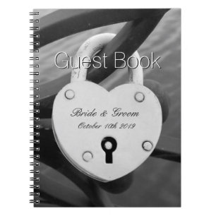 Romantische Herz-Liebe Schloss Foto Hochzeitsgast- Notizblock