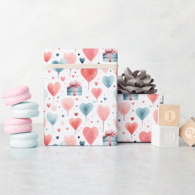 Romantische Herzblasen und Geschenke Wasserfarben  Geschenkpapier (Babyparty)