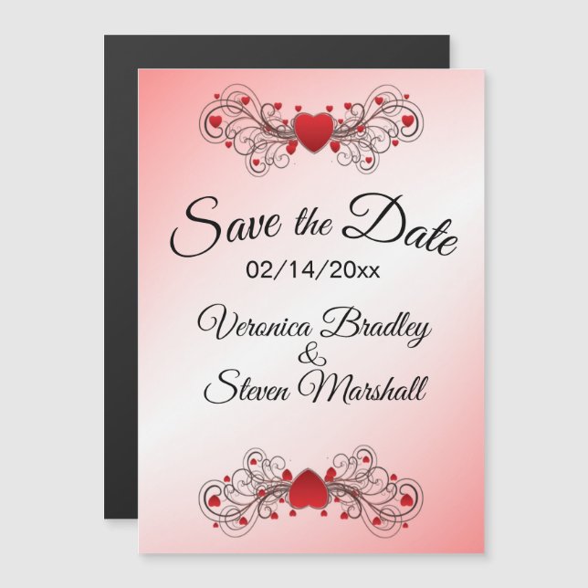 Romantische Herzen Save the Date Magneteinladung (Vorne/Hinten)