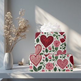 Romantische Herzen treffen auf botanische Eleganz Geschenkpapier