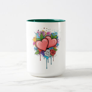 Romantische Herzen und Rosen Zweifarbige Tasse