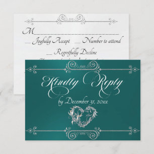 Romantische Herzrolle - Türkis RSVP Karte