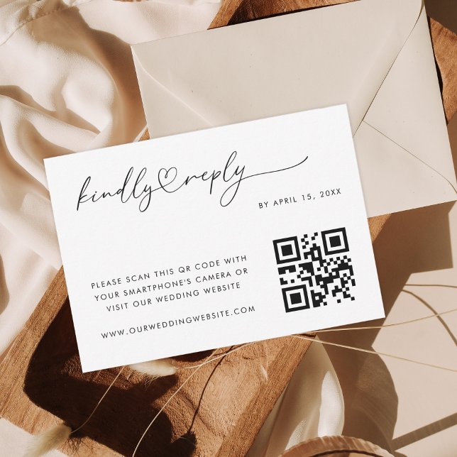 Romantische Herzschrift Minimalistisch QR Code Hoc RSVP Karte (Von Creator hochgeladen)