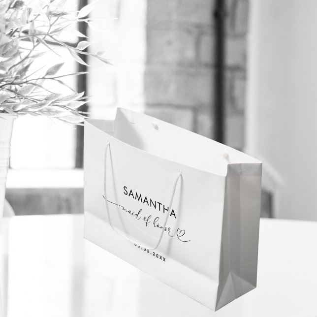 Romantische Herzschrift Minimalistische Trauzeugin Große Geschenktüte (Von Creator hochgeladen)
