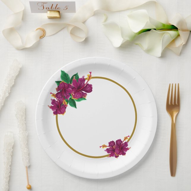 Romantische Hibiskus Blume botanisch Pappteller (Hochzeit)