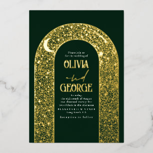 Romantische himmlische Hochzeit Smaragdgrün & Gold Folieneinladung