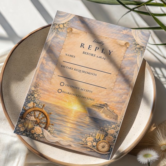 Romantische Hochzeit auf einer Seereise RSVP Karte (Von Creator hochgeladen)