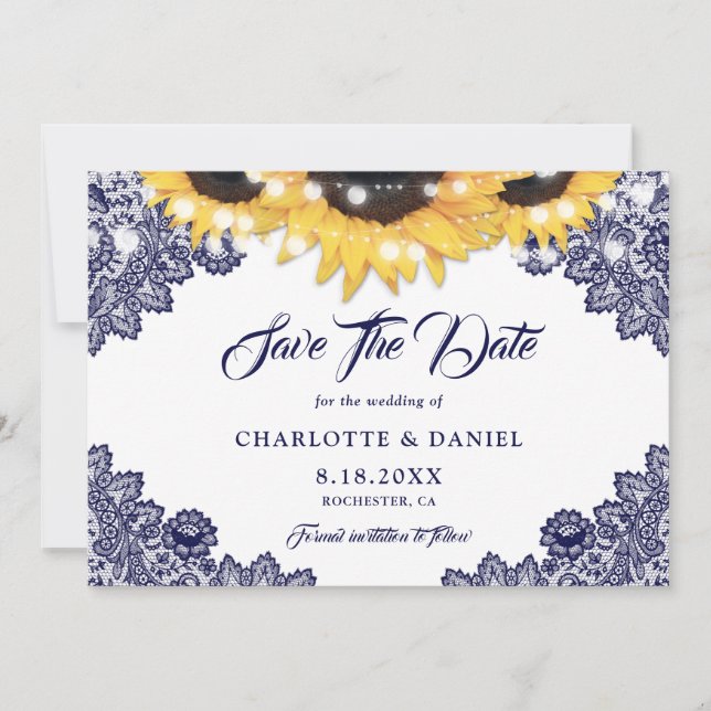 Romantische Hochzeit der Blaublauen Sonnenblume Save The Date (Vorderseite)