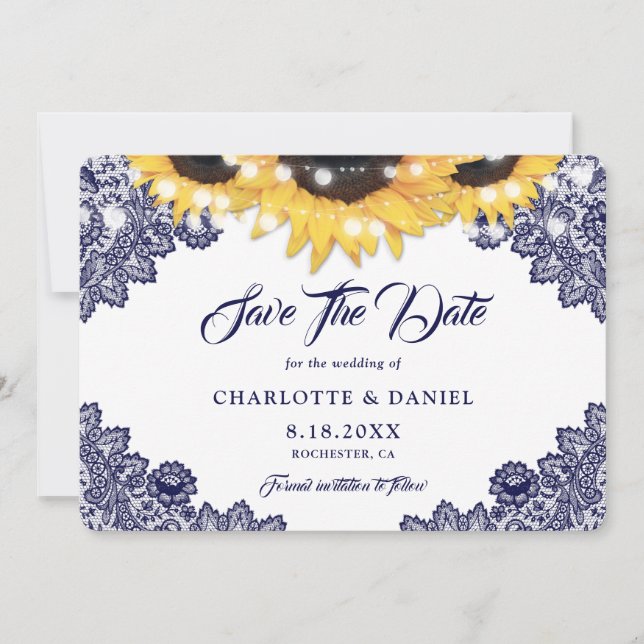Romantische Hochzeit der Blaublauen Sonnenblume Save The Date (Vorderseite)