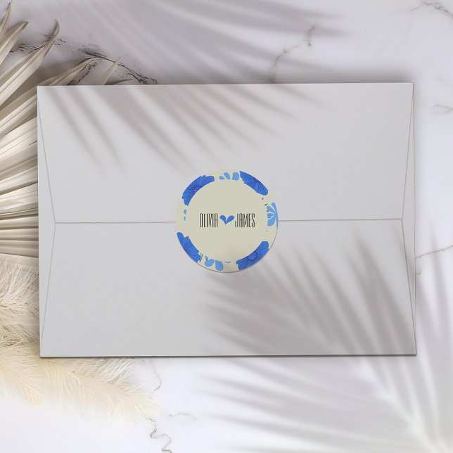 Romantische Hochzeit der Blauen Flora Runder Aufkleber (Von Creator hochgeladen)