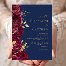Romantische Hochzeit der Burgund Navy Blue Gold Fl