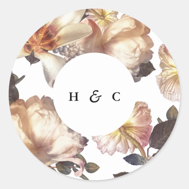 Romantische Hochzeit der modernen Blume Runder Aufkleber (Vorderseite)
