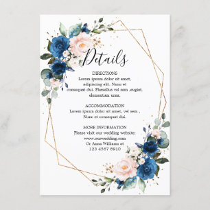 Romantische Hochzeit der Navy Blush Floral Geometr Begleitkarte