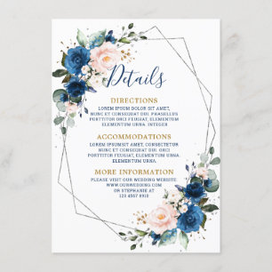 Romantische Hochzeit der Navy Blush Floral Geometr Begleitkarte