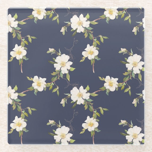 Romantische Hochzeit der Navy Glasuntersetzer (Vorderseite)