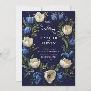 Romantische Hochzeit der Navy in Blau und Weiß Einladung