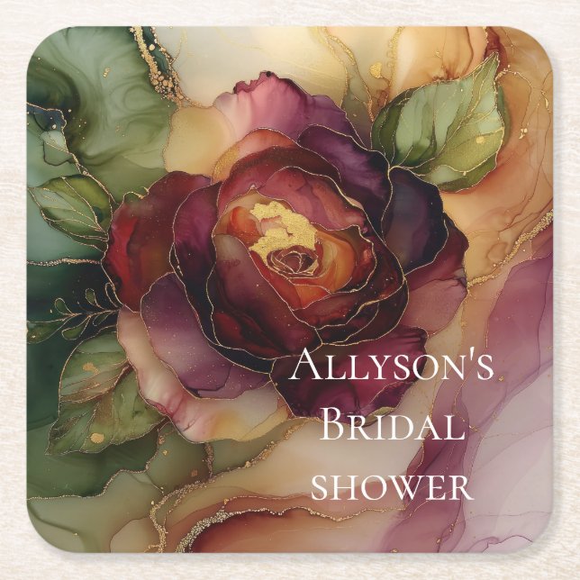 Romantische Hochzeit der Roten Burgund Rose Gold F Rechteckiger Pappuntersetzer (Vorderseite)