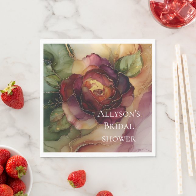 Romantische Hochzeit der Roten Burgund Rose Gold F Serviette (Beispiel)