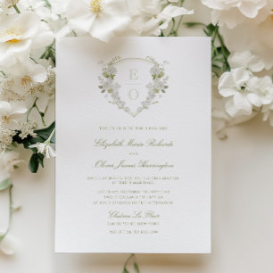 Romantische Hochzeit des Wappen "Green White Flora Einladung