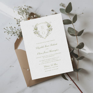 Romantische Hochzeit des Wappen "Green White Flora Einladung