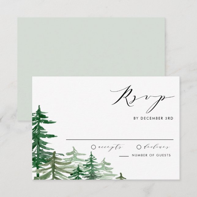Romantische Hochzeit des Watercolor Woodland RSVP Karte (Vorne/Hinten)
