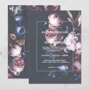 Romantische Hochzeit Dunkelschwarz Moody Pink Flor Einladung