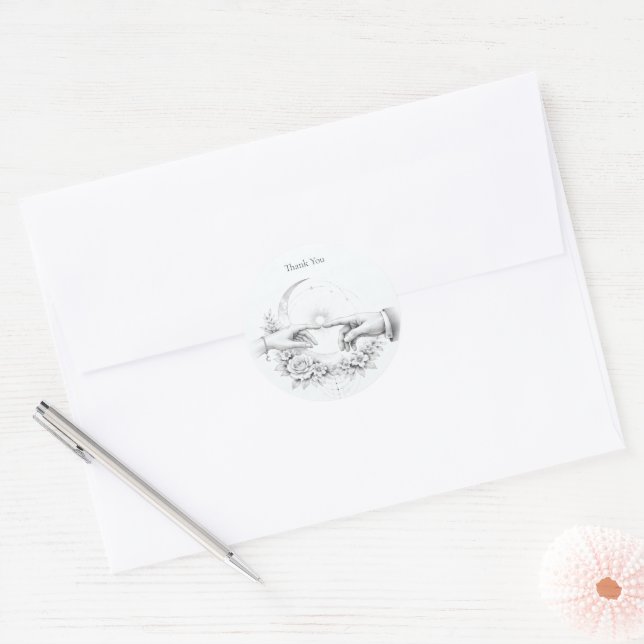 Romantische Hochzeit Hände Danke  Runder Aufkleber (Umschlag)