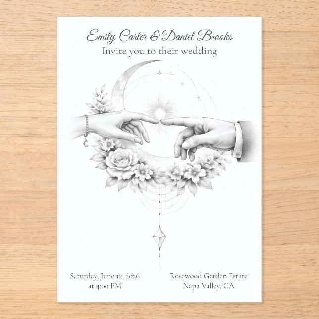 Romantische Hochzeit Hände Minimalistisches Design Acryleinladungen (Vorderseite)