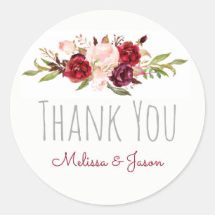 Romantische Hochzeit im Herbst Aquarell Blume dank Runder Aufkleber