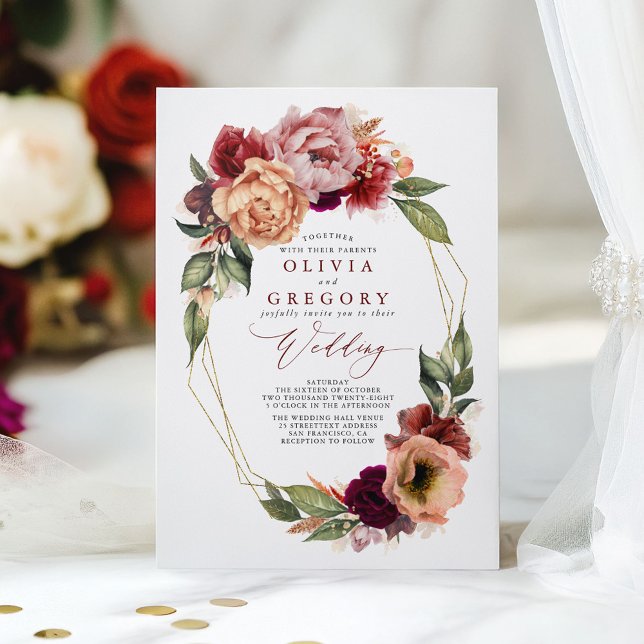 Romantische Hochzeit im Herbst "Bloral Earthy" Einladung (Floral Fall Wedding Invitation)