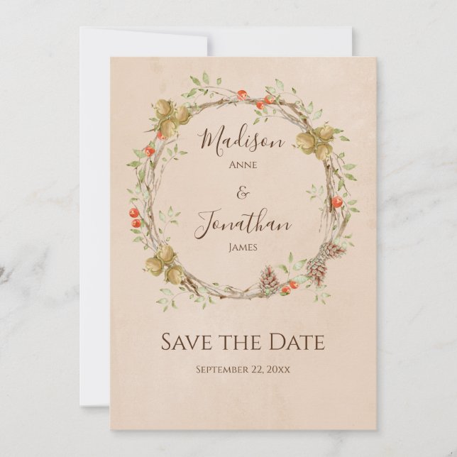 Romantische Hochzeit im Herbst für Blumenschrift Save The Date (Vorderseite)