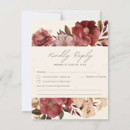 Romantische Hochzeit in Burgund mit Rot und Kupfer RSVP Karte