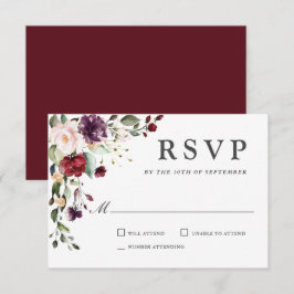 Romantische Hochzeit in Burgund und Pflaumen RSVP Karte