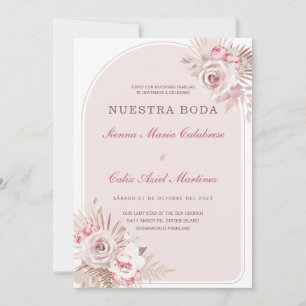Romantische Hochzeit in Pastellrosatönen mit Blume Einladung
