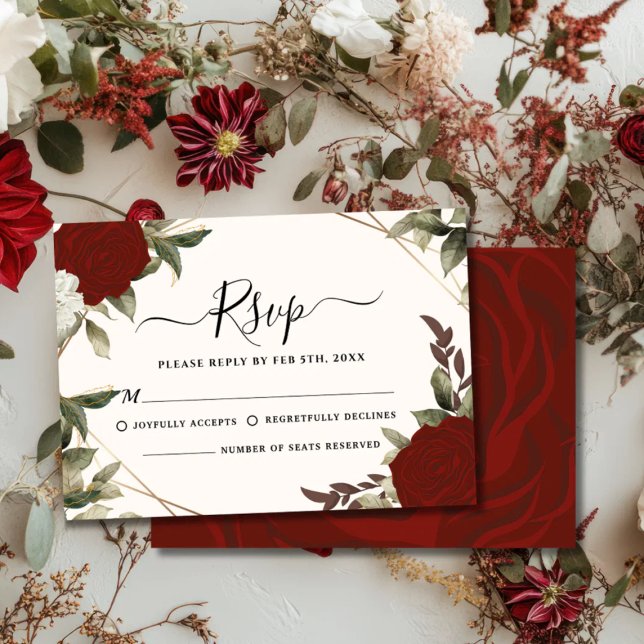 Romantische Hochzeit in tiefer rote Rose RSVP Karte (Von Creator hochgeladen)