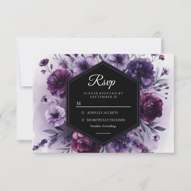 Romantische Hochzeit Lila Blumen RSVP Karte (Vorderseite)