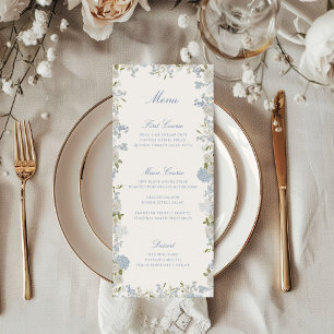 Romantische Hochzeit mit blauer Flora Menükarte