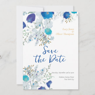 Romantische Hochzeit mit blauer Flora Save The Date