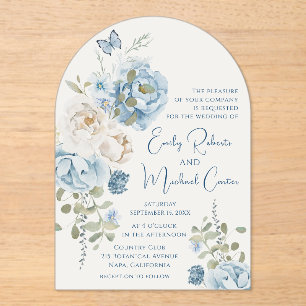 Romantische Hochzeit mit blauer Wasserfarbe Acryleinladungen