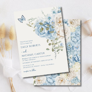Romantische Hochzeit mit blauer Wasserfarbe Einladung