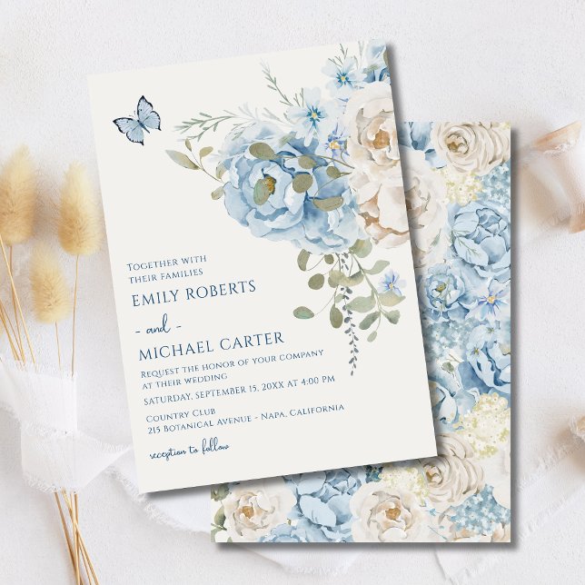 Romantische Hochzeit mit blauer Wasserfarbe Einladung (Von Creator hochgeladen)