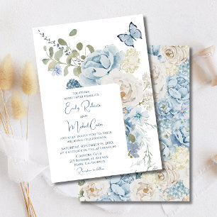 Romantische Hochzeit mit blauer Wasserfarbe Einladung
