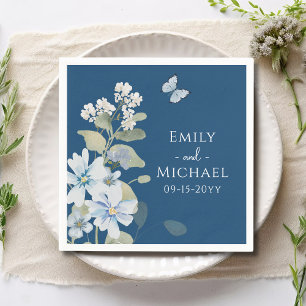 Romantische Hochzeit mit blauer Wasserfarbe Serviette