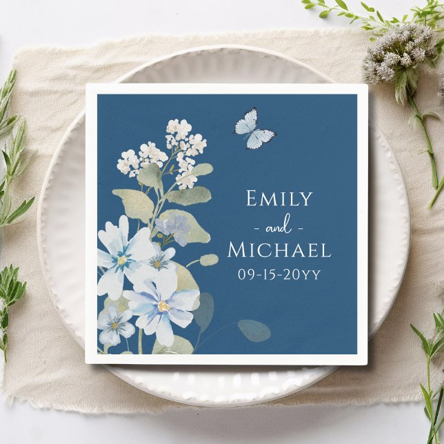 Romantische Hochzeit mit blauer Wasserfarbe Serviette (Von Creator hochgeladen)